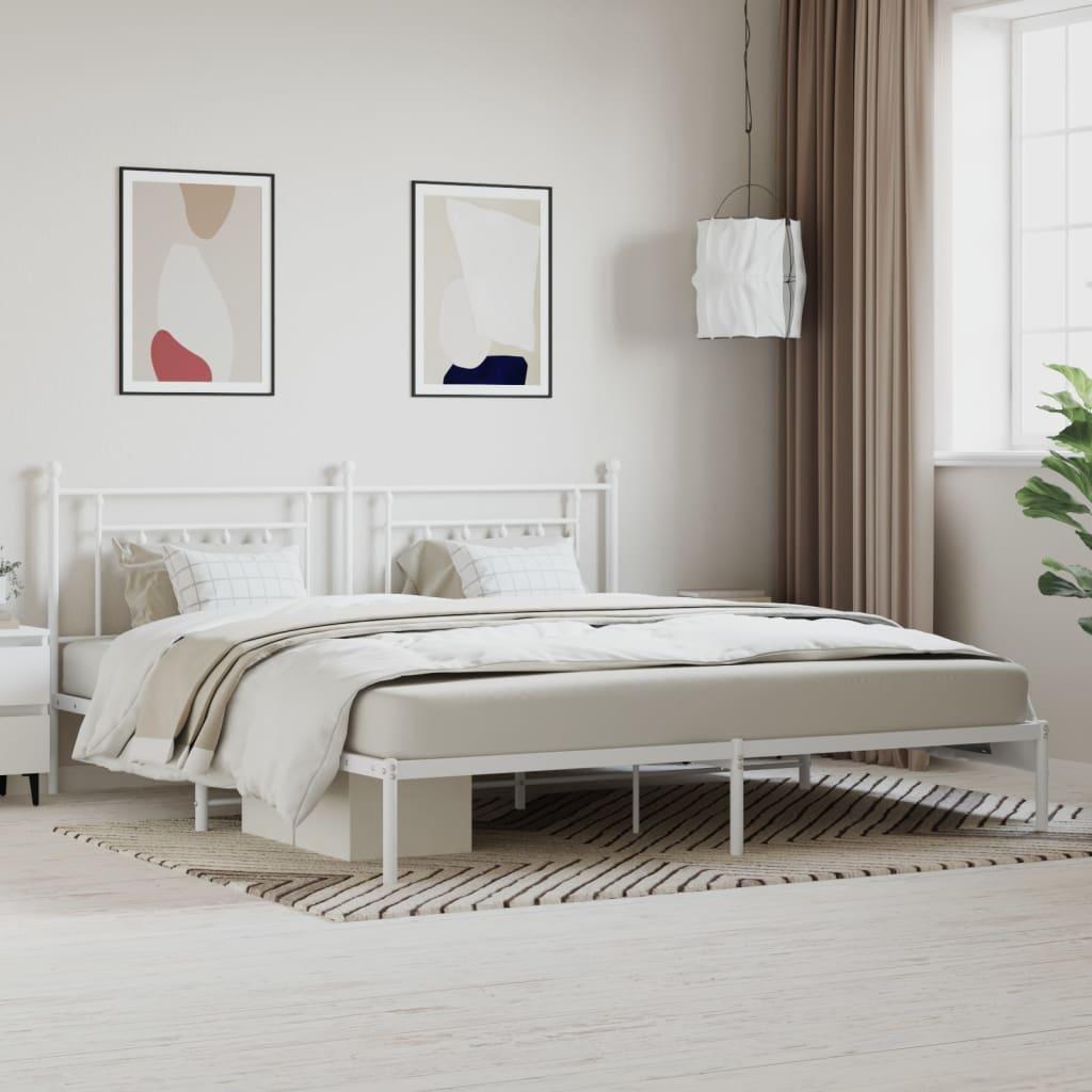 Sengeramme Med Sengegavl Og Fodgærde Metal - Hvid / med hovedgærde / 193 x 203 cm