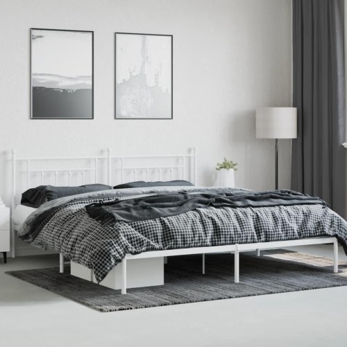 Sengeramme med sengegavl i metal - 193 x 203 cm, hvid