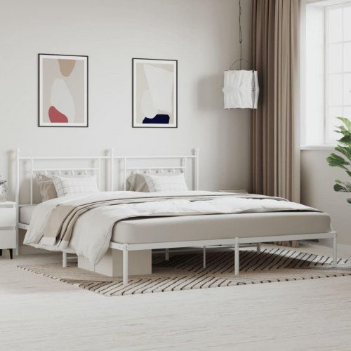 Sengeramme med sengegavl 200x200 cm - metal, hvid