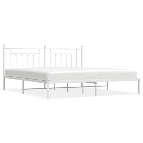 Sengeramme med sengegavl 200x200 cm - metal, hvid
