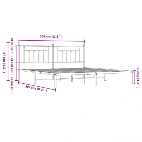 Sengeramme med sengegavl 200x200 cm - metal, hvid