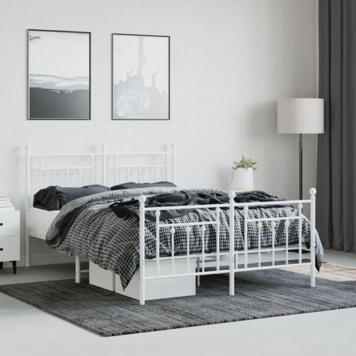 Sengeramme med sengegavl og fodgærde 150×200 cm - metal, hvid