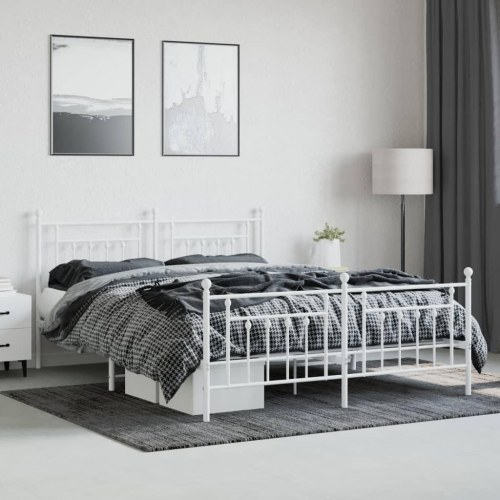 Sengeramme med sengegavl og fodgærde 180x200 cm metal hvid