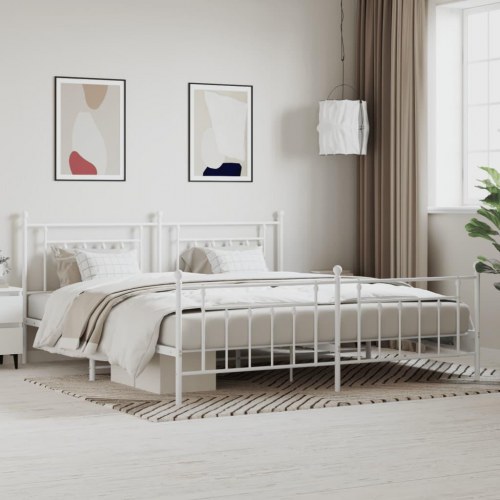 Sengeramme med gavl og fodgærde 193×203 cm - metal, hvid