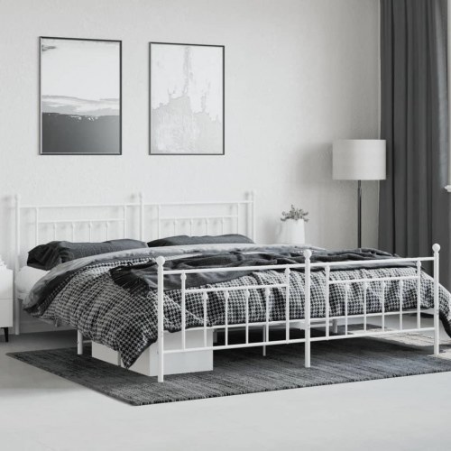 Sengeramme med sengegavl og fodgærde 200x200 cm - metal, hvid