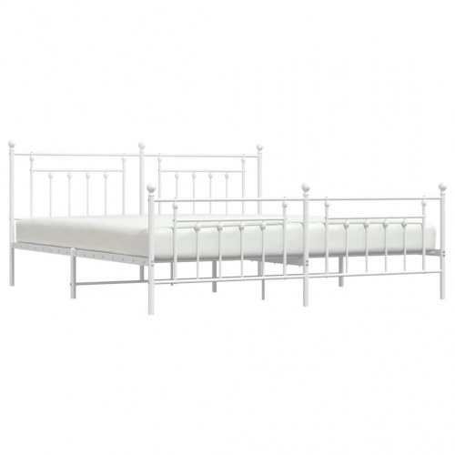 Sengeramme med sengegavl og fodgærde 200x200 cm - metal, hvid
