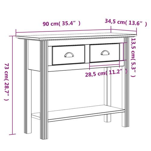 Konsolbord BODO 91x35x74 cm massivt fyrretræ grå