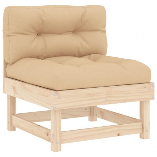 Midtermodul til havesofa i massivt fyrretræ med beige hynder
