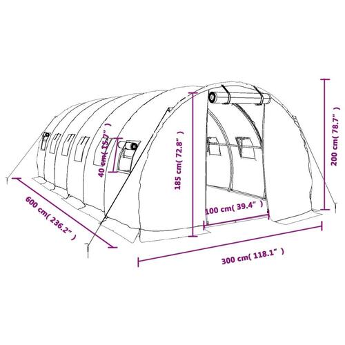 Drivhus med stålstel 18 m² 6x3x2 m hvid