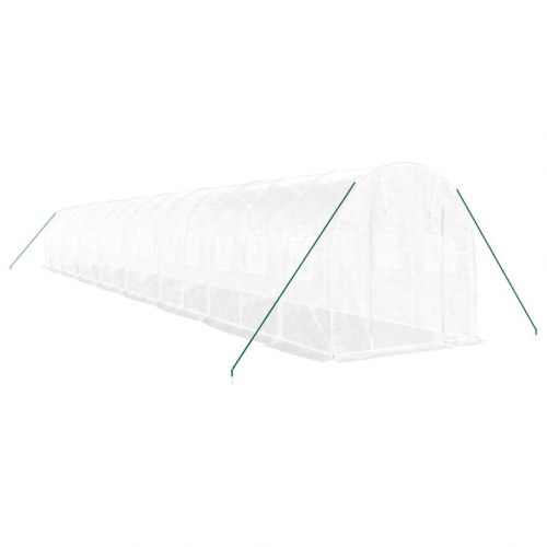 Drivhus tunnel 32 m² - 16 × 2 × 2 m, hvid, stålstel og PE