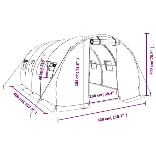 Drivhus med stålstel 12 m² 4x3x2 m hvid
