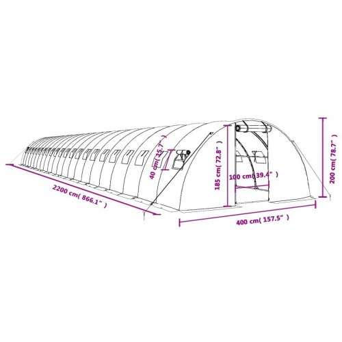 Drivhus med stålstel 88 m² 22 x 4 x 2 m grøn
