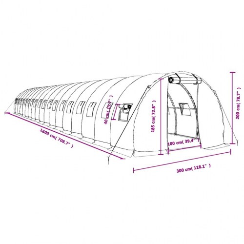 Drivhus tunnel 54 m² - 18 × 3 × 2 m, hvid, stålstel og PE-dug