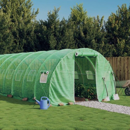 Drivhus med stålstel 48 m² - 16 × 3 × 2 m, grøn