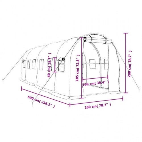 Drivhus med stålstel 12 m² - 6×2×2 m, grøn