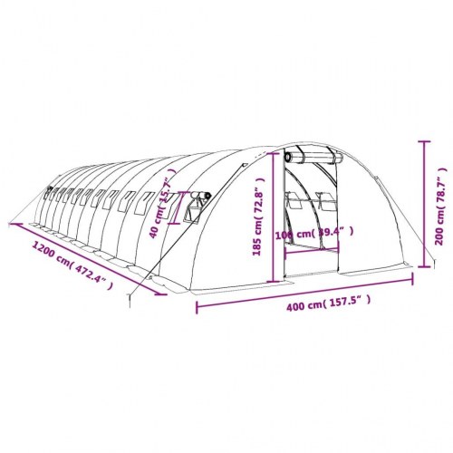 Drivhus med stålstel 48 m² 12 x 4 x 2 m - hvid
