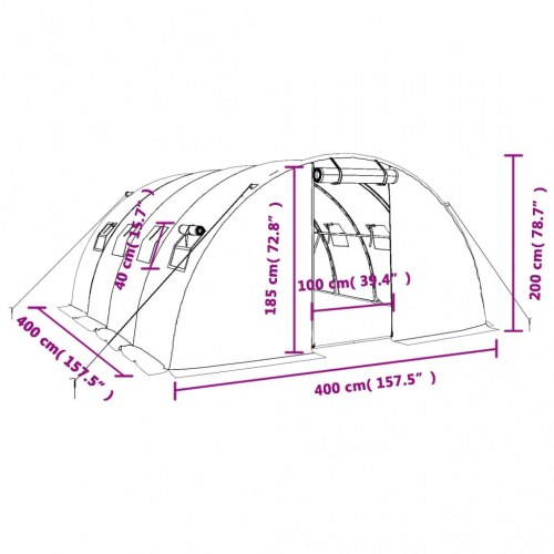 Drivhus med stålstel 16 m² - 4×4×2 m, grøn