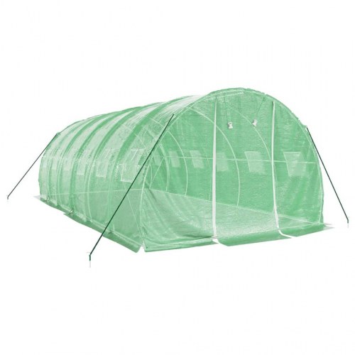 Drivhus med stålstel 18 m² - 6×3×2 m, grøn PE