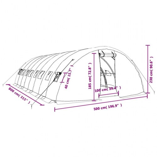 Drivhus med stålstel 40 m² - 8×5×2,3 m, grøn