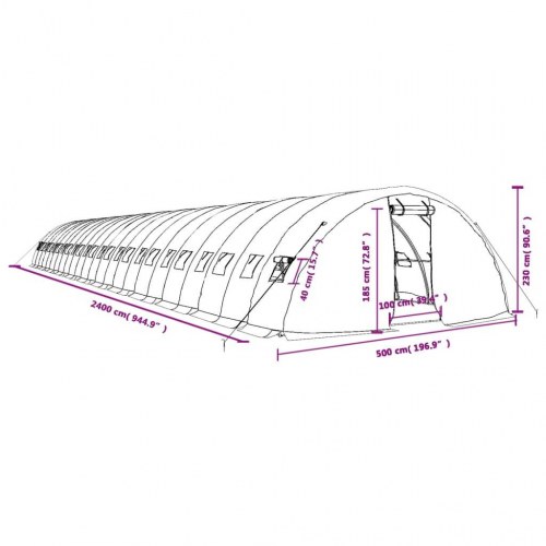 Drivhus med stålstel 120 m² - 24×5×2,3 m, grøn