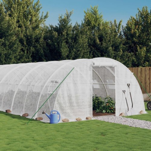 Drivhus med stålstel 56 m² 14 x 4 x 2 m hvid