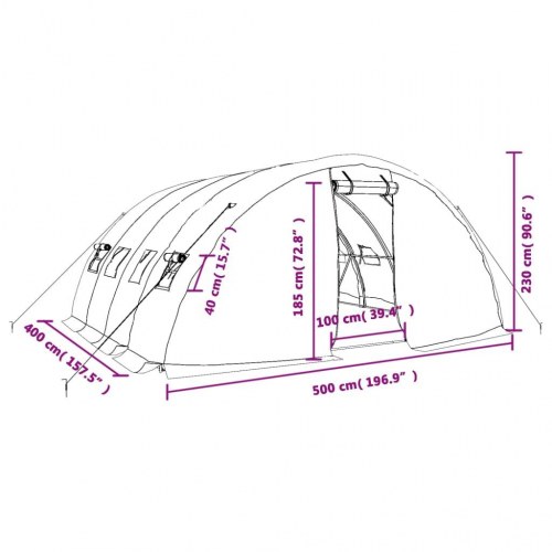 Drivhus med stålramme - hvid polytunnel 20 m² (5×4×2,3 m)
