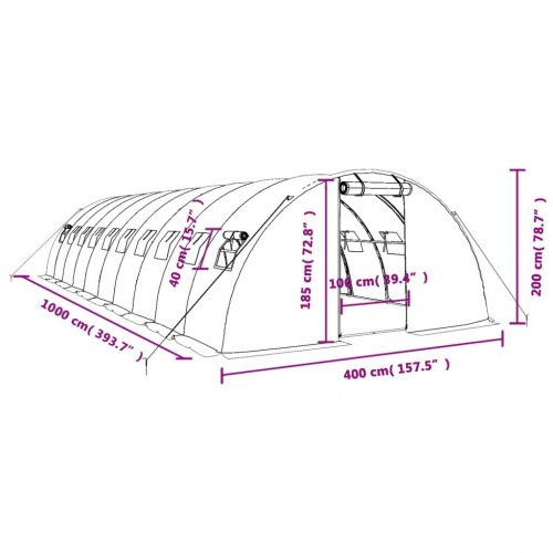 Drivhus med stålstel 40 m² 10 x 4 x 2 m hvid