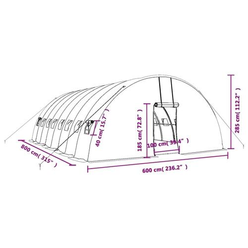 Drivhus med stålstel 48 m² 8x6x2,85 m hvid