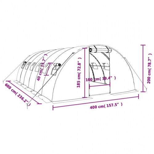 Drivhus tunnel 24 m² med stålstel, 6×4×2 m - hvid