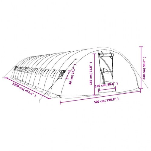 Drivhus med stålstel 60 m² - 12×5×2,3 m, grøn