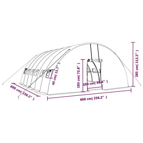 Drivhus med stålstel 36 m² 6x6x2,85 m hvid