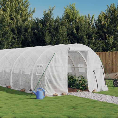 Drivhus med stålstel 60 m² - 20 × 3 × 2 m, hvid