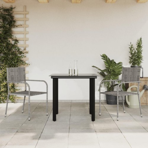 Spisebordssæt til haven - 3 dele i polyrattan og stål, grå/sort