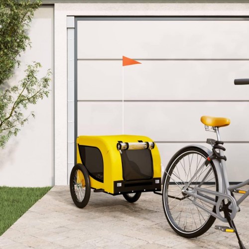 Hundetrailer til cykel i oxfordstof og jern - gul/sort