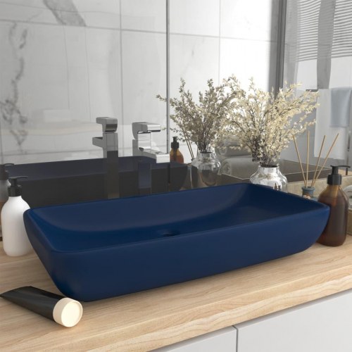 Håndvask 71×38 cm - rektangulær keramik, mat mørkeblå