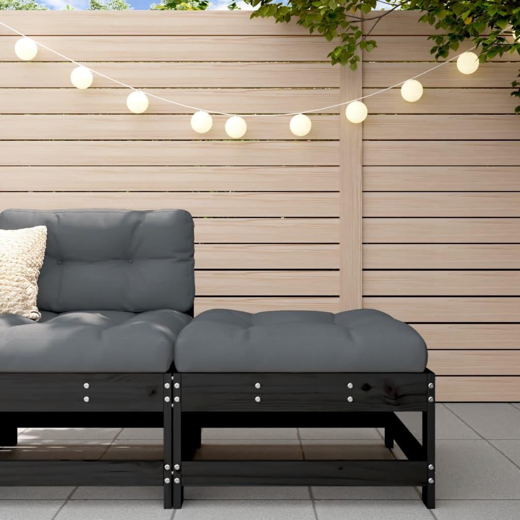 Udendørs fodskammel med hynder massivt fyrretræ sort billede