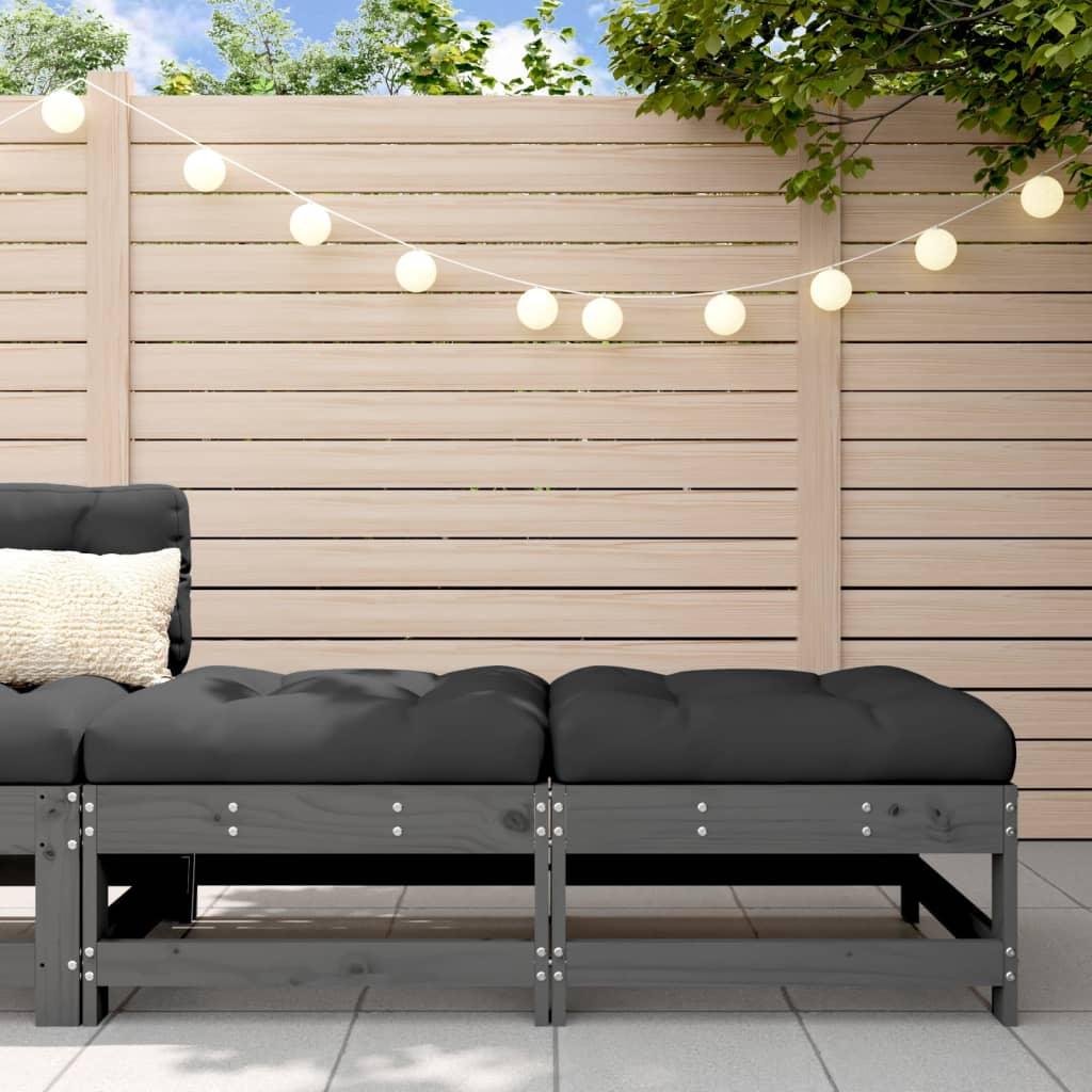 Loungesæt Til Haven 3 Dele Med Hynder Massivt Træ Hvid - Fyrretræ grå / 2x fodskammel