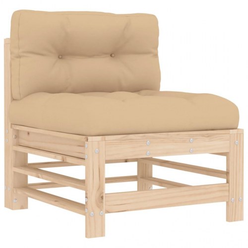 Midtermodul til havesofa med hynder - massivt fyrretræ, beige