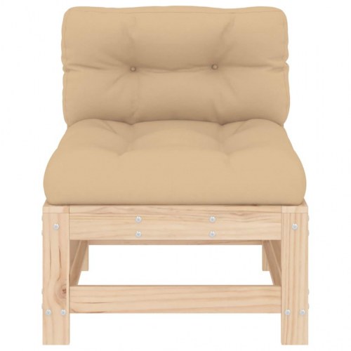 Midtermodul til havesofa med hynder - massivt fyrretræ, beige