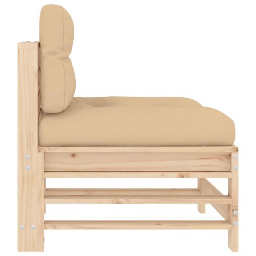 Midtermodul til havesofa med hynder - massivt fyrretræ, beige