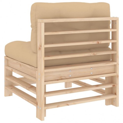Midtermodul til havesofa med hynder - massivt fyrretræ, beige