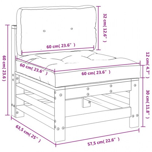 Midtermodul til havesofa med hynder - massivt fyrretræ, beige