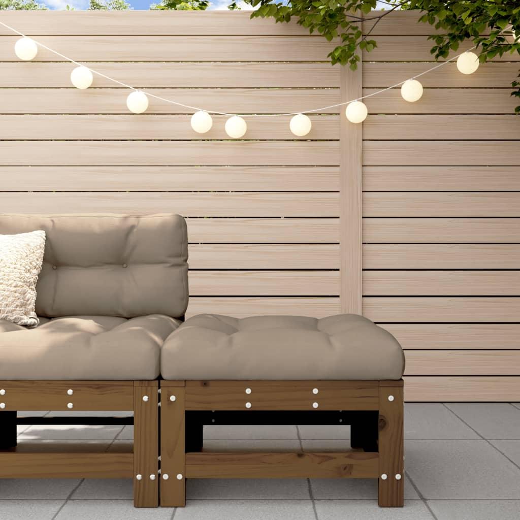 Udendørs fodskammel med hynder massivt fyrretræ gyldenbrun billede