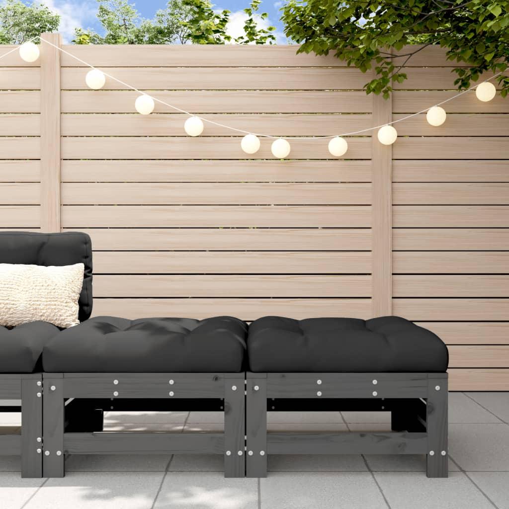 Fodskammel til haven 2 stk. med hynder massivt fyrretræ grå billede