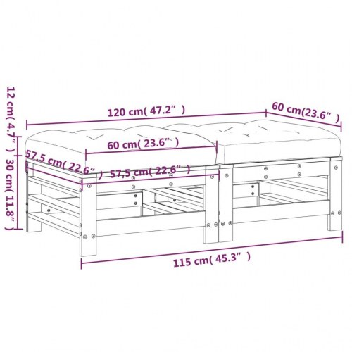 Fodskamler til haven 2 stk. med hynder massivt fyrretræ sort