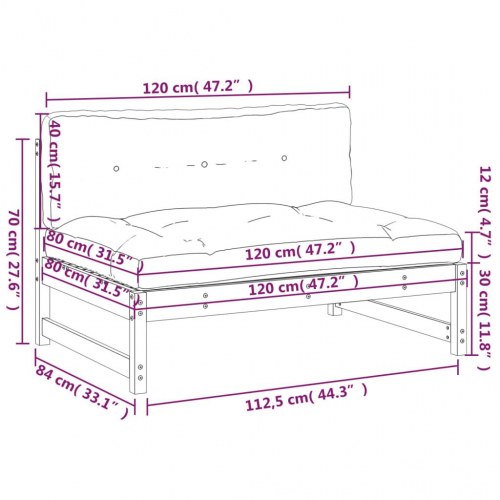 Midtermodul til havesofa 120×80 cm i massivt fyrretræ - beige hynder