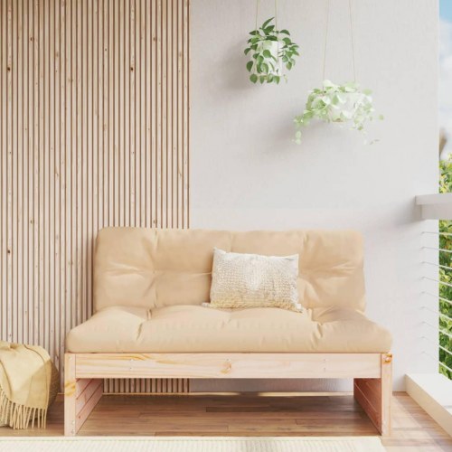 Midtermodul til havesofa 120×80 cm - massivt fyrretræ med beige hynder