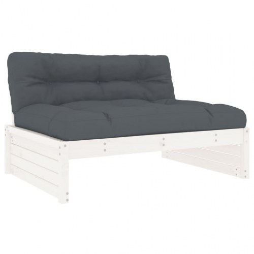 Midtermodul til havesofa 120×80 cm - massivt fyrretræ, hvid med antracit hynder