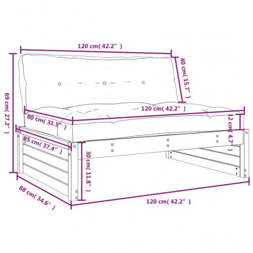 Midtermodul til havesofa 120×80 cm - massivt fyrretræ, hvid med antracit hynder