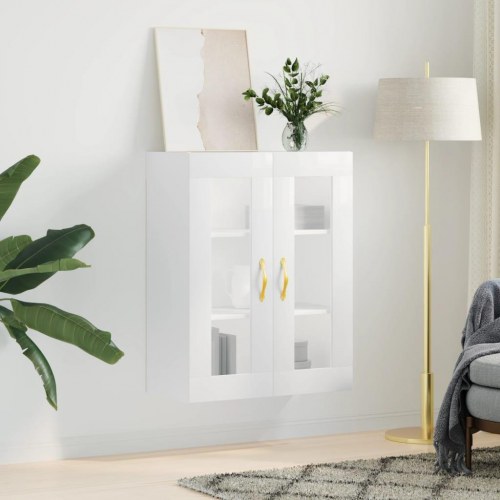 Væghængt skab 69,5x34x90 cm konstrueret træ hvid højglans